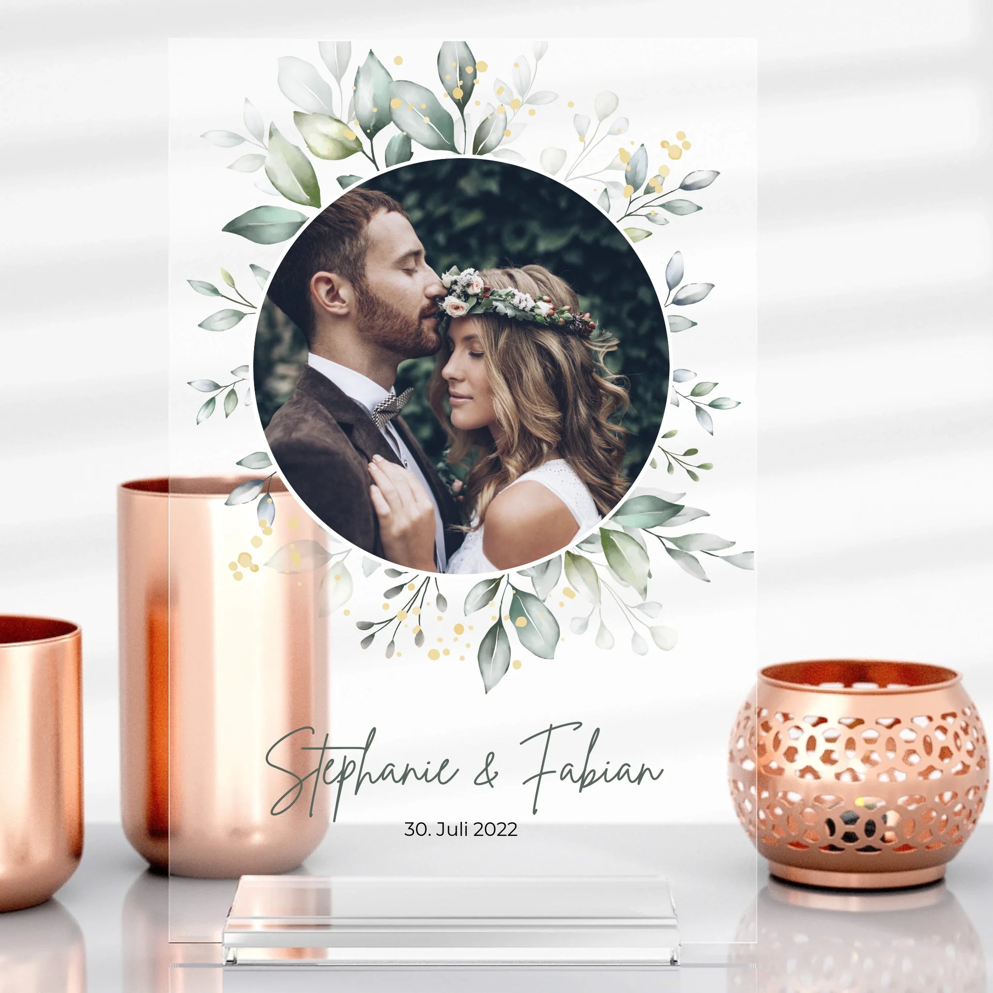 Hochzeit & Jahrestag Fotoaufsteller aus Glas